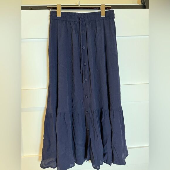 New Talbots navy blue button front boho skirt size XS - Picture 2 of 8